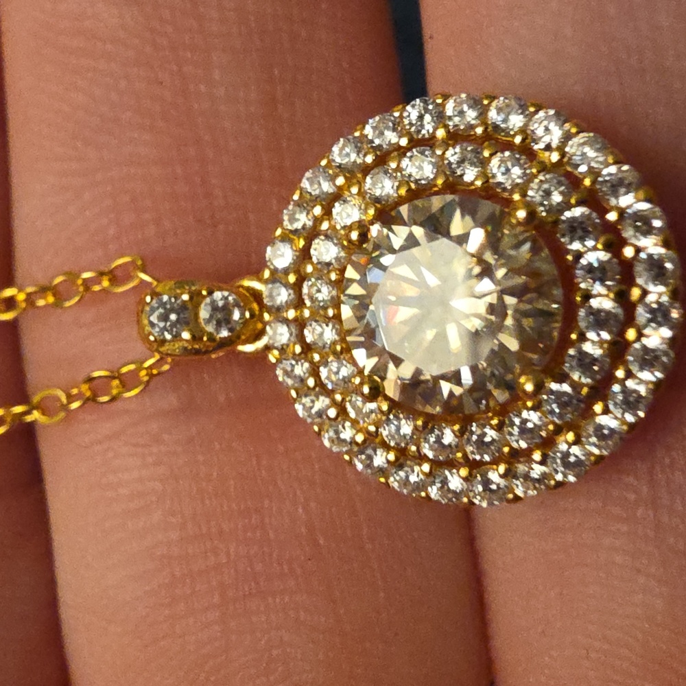 Certified Carat Mossanite 14k Gold Plated Over Sterling Silver Pendant Necklace - Picture 4 of 13
